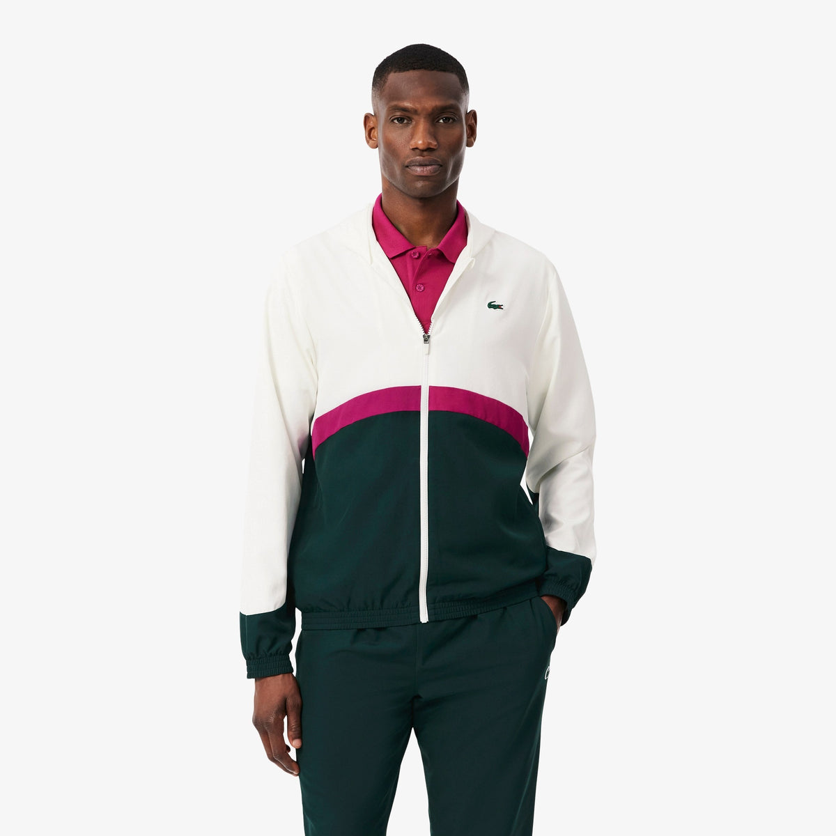 Lacoste Printed Colour-Block Trainingspak Off White/Donker Groen