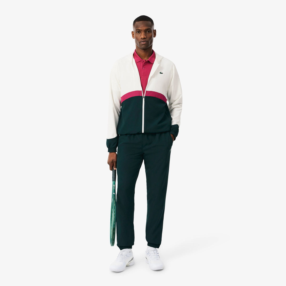 Lacoste Printed Colour-Block Trainingspak Off White/Donker Groen