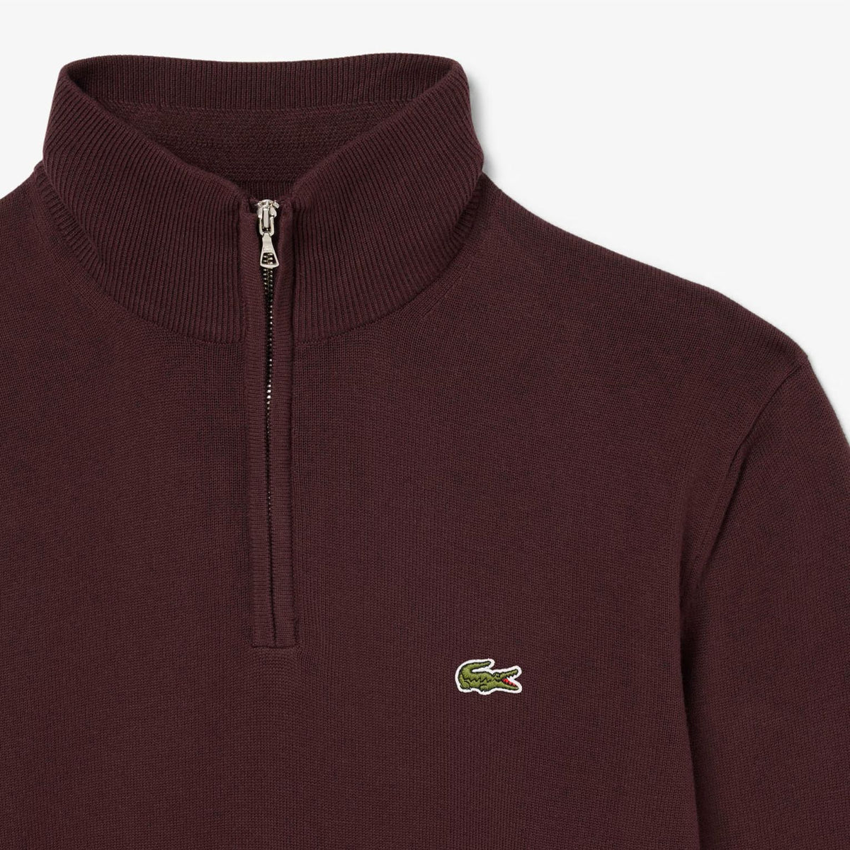 Lacoste Zipped High Neck Cotton Sweater Bordeaux