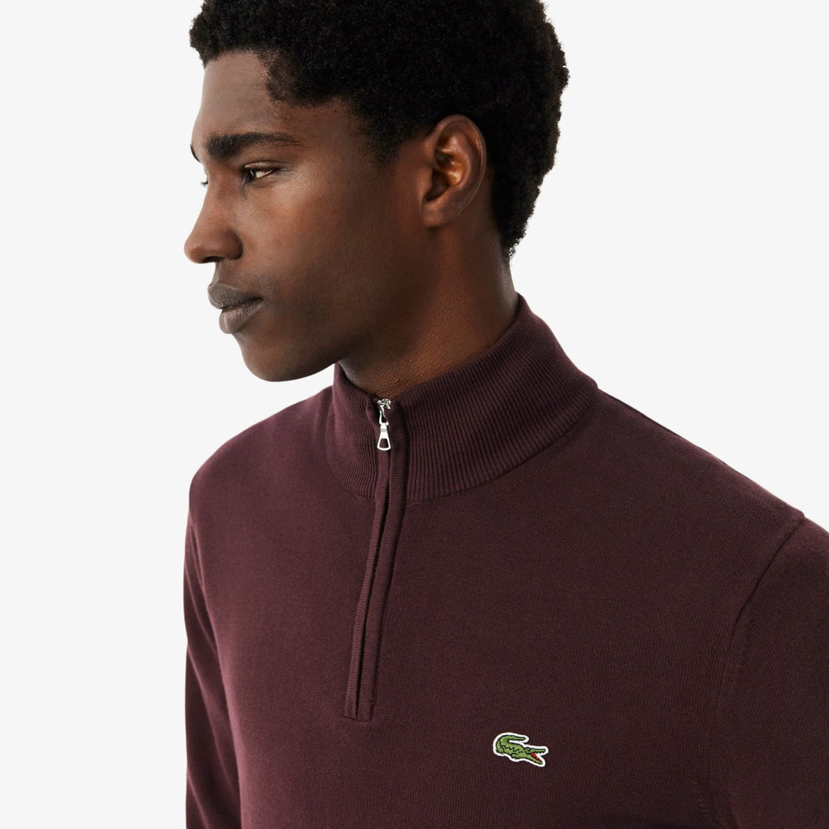Lacoste Zipped High Neck Cotton Sweater Bordeaux
