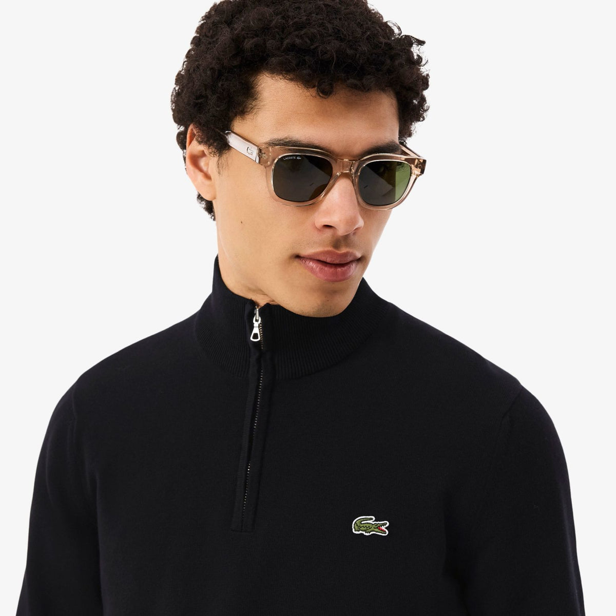 Lacoste Zipped High Neck Cotton Sweater Zwart