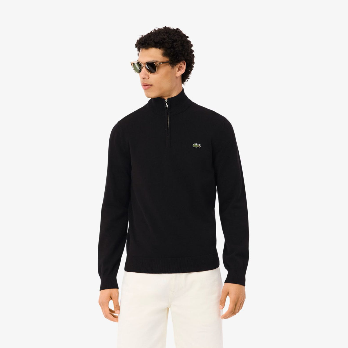 Lacoste Zipped High Neck Cotton Sweater Zwart