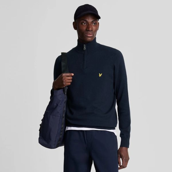 Lyle & Scott Cotton Merino Quarter Zip Sweater Navy