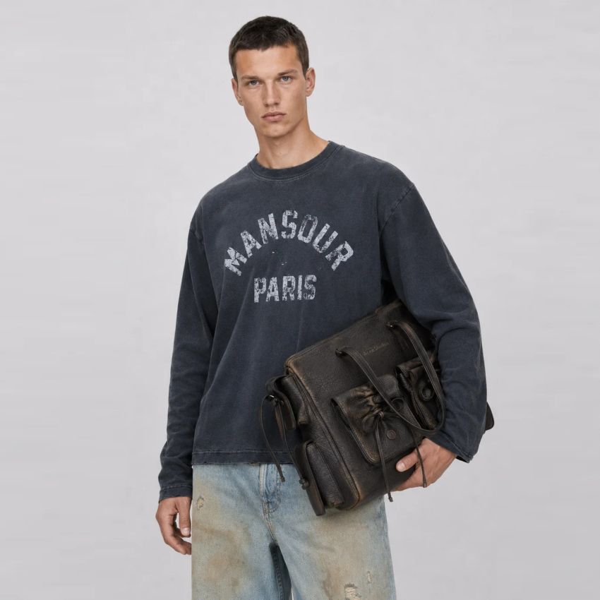 Mansour Paris College Destroyed Longsleeve T-shirt Zwart