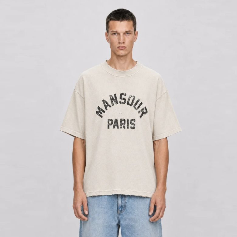 Mansour Paris College Destroyed T-shirt Beige