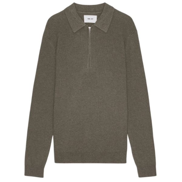 NN.07 Hansie Zip Longsleeve Polo Donker Groen
