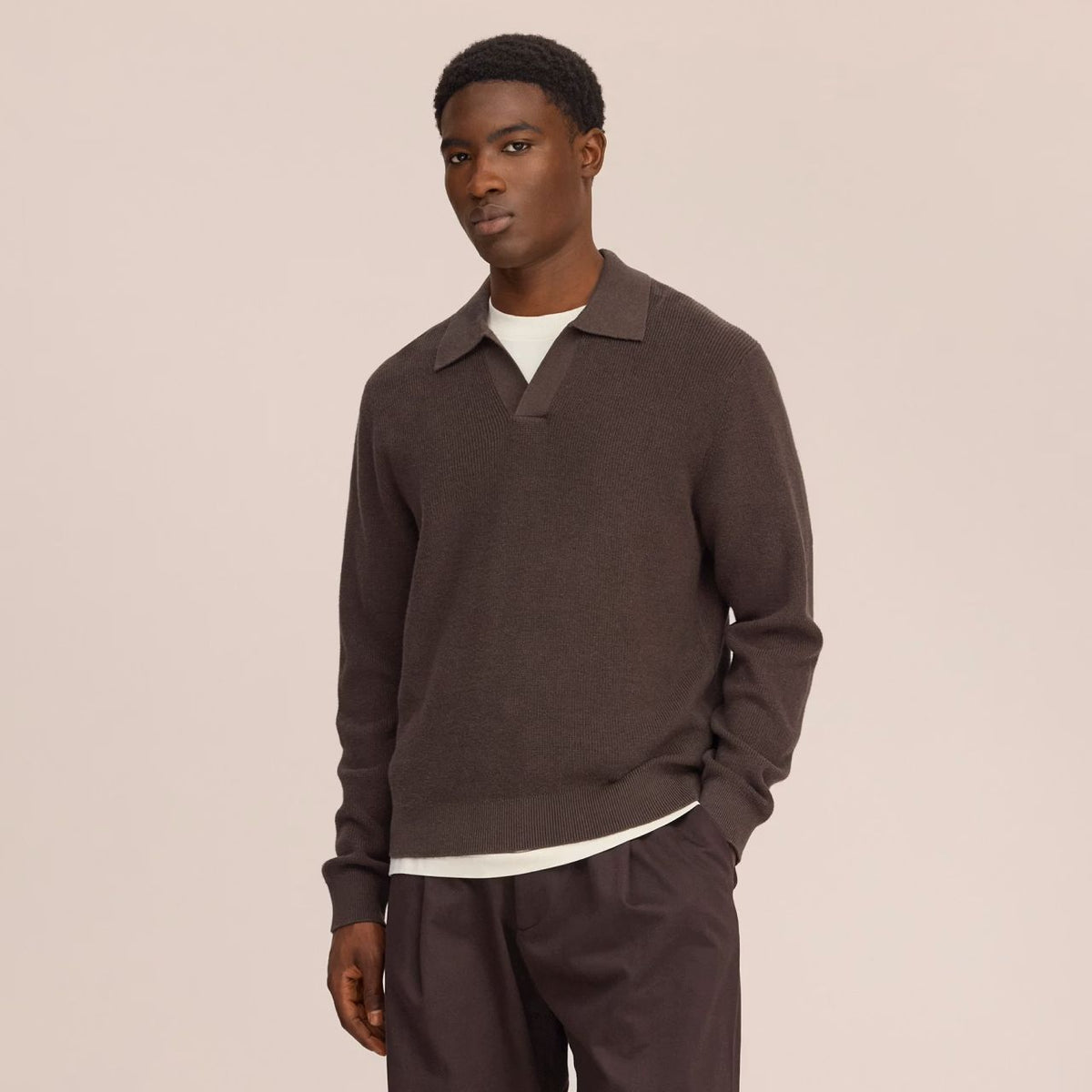 NN.07 Hope Rib Longsleeve Polo Bruin