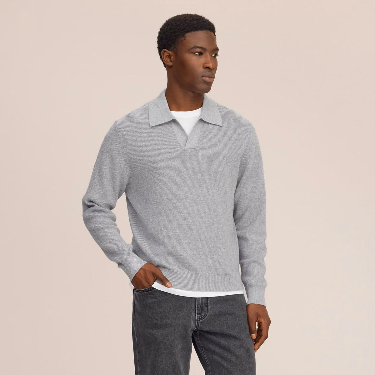 NN.07 Hope Rib Longsleeve Polo Grijs