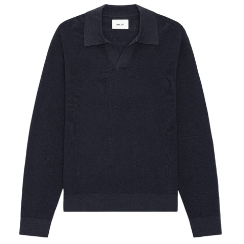 NN.07 Hope Rib Longsleeve Polo Navy