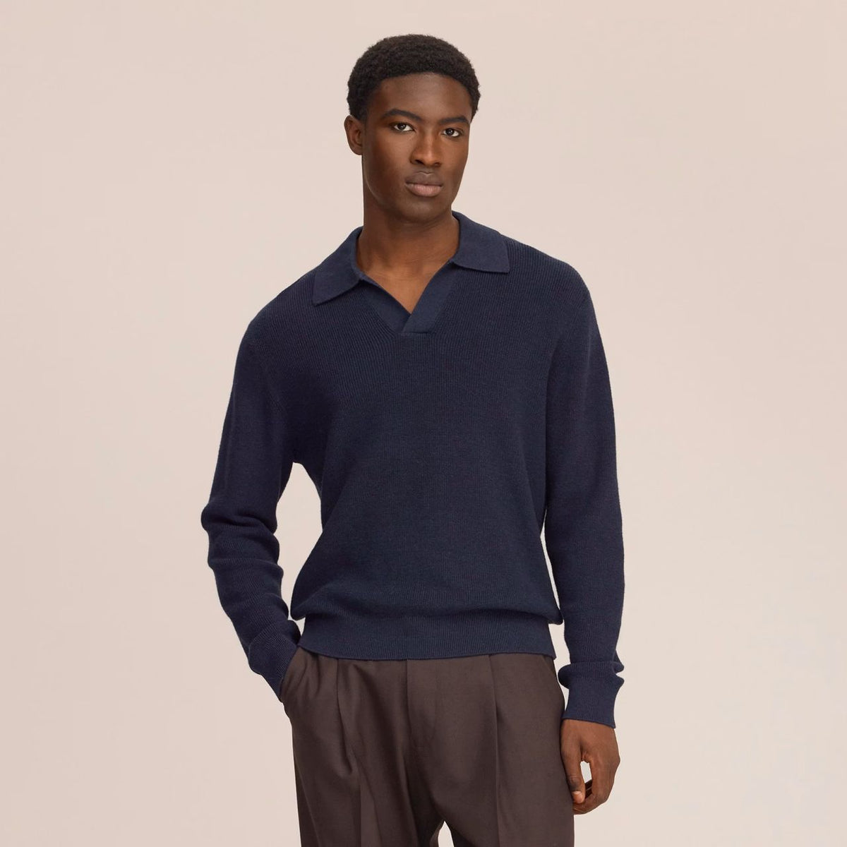 NN.07 Hope Rib Longsleeve Polo Navy