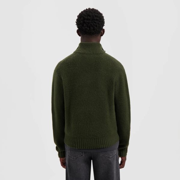 Olaf Signature Knitted Zip Mock Sweater Donker Groen