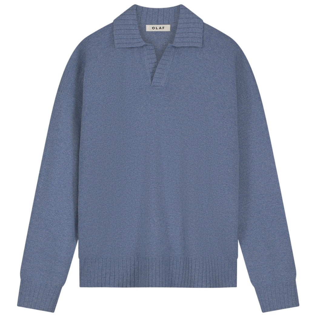 Olaf Essential Knitted Longsleeve Polo Blauw