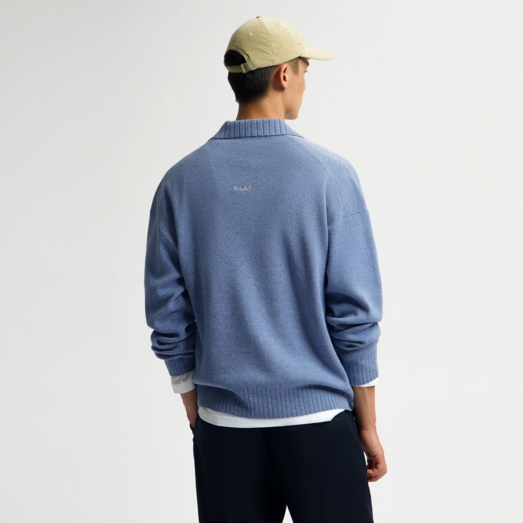 Olaf Essential Knitted Longsleeve Polo Blauw