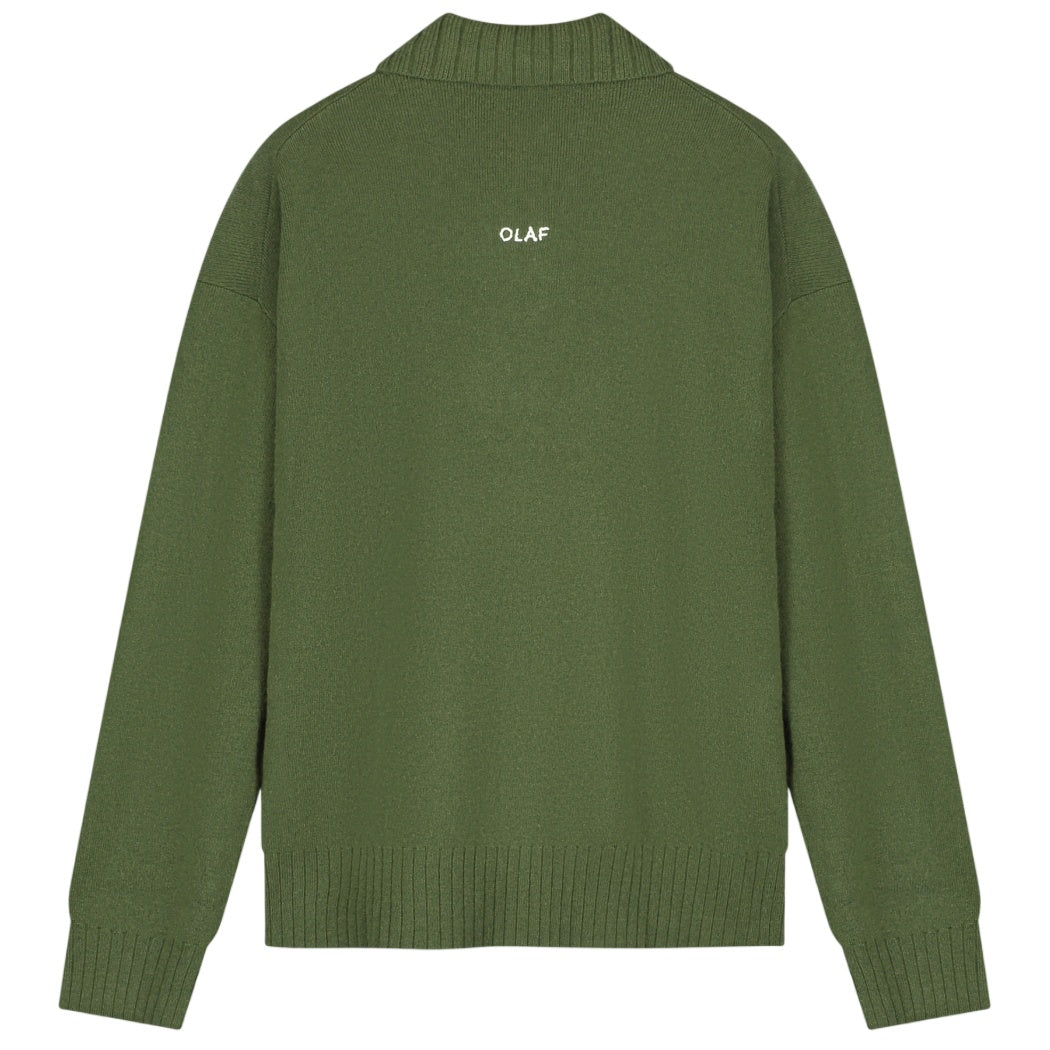 Olaf Essential Knitted Longsleeve Polo Donker Groen