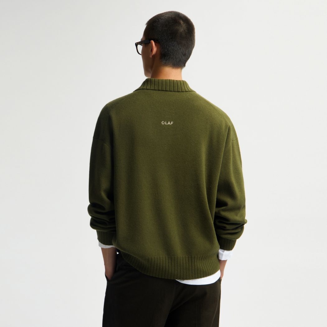 Olaf Essential Knitted Longsleeve Polo Donker Groen