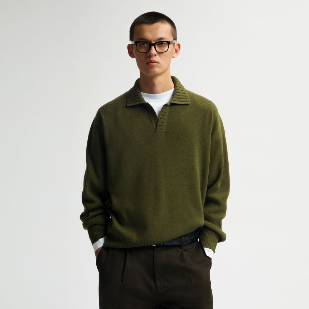 Olaf Essential Knitted Longsleeve Polo Donker Groen