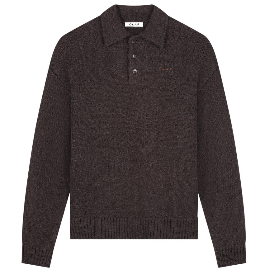 Olaf Oversized Knitted Longsleeve Polo Bruin