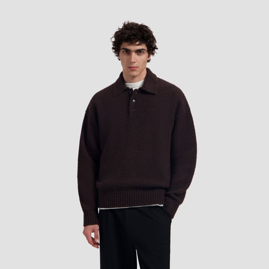 Olaf Oversized Knitted Longsleeve Polo Bruin