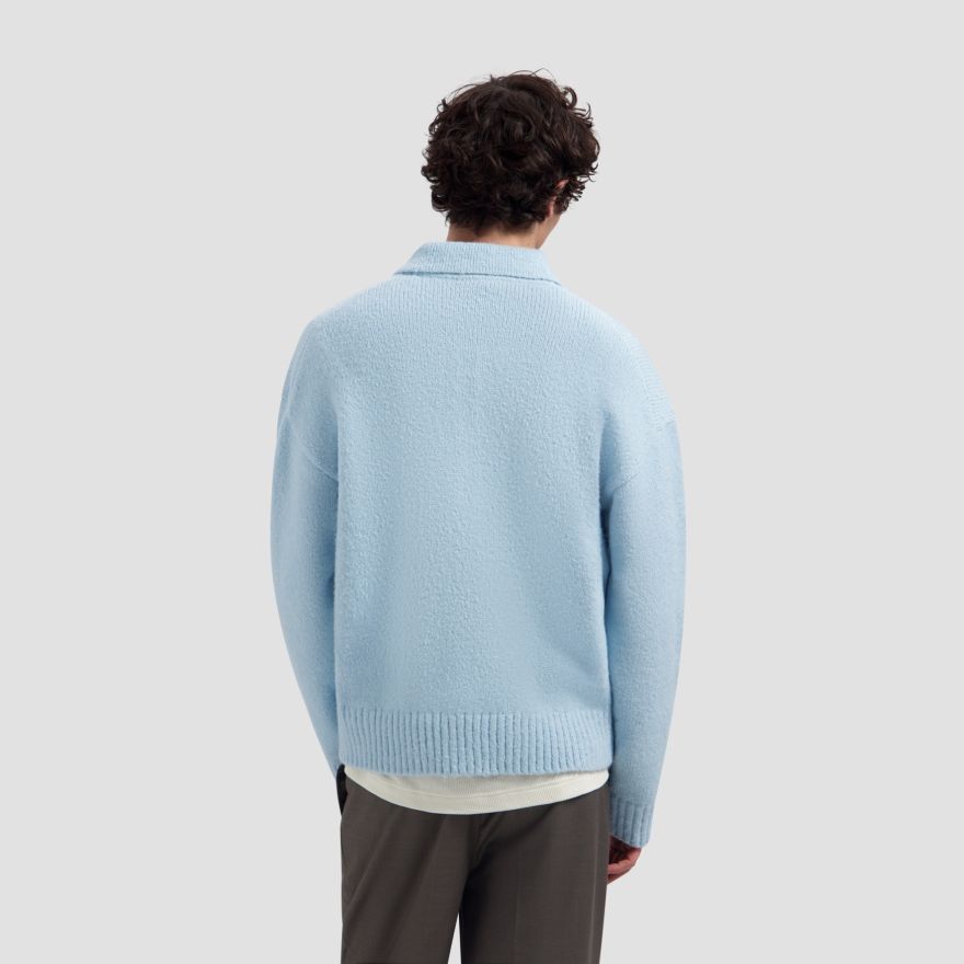 Olaf Oversized Knitted Longsleeve Polo Licht Blauw
