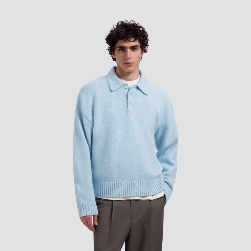 Olaf Oversized Knitted Longsleeve Polo Licht Blauw