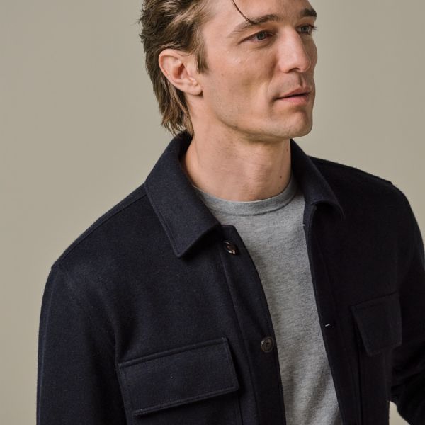 Profuomo Wool Knitted Overshirt Navy