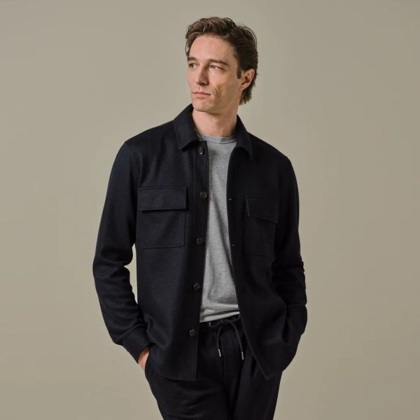 Profuomo Wool Knitted Overshirt Navy