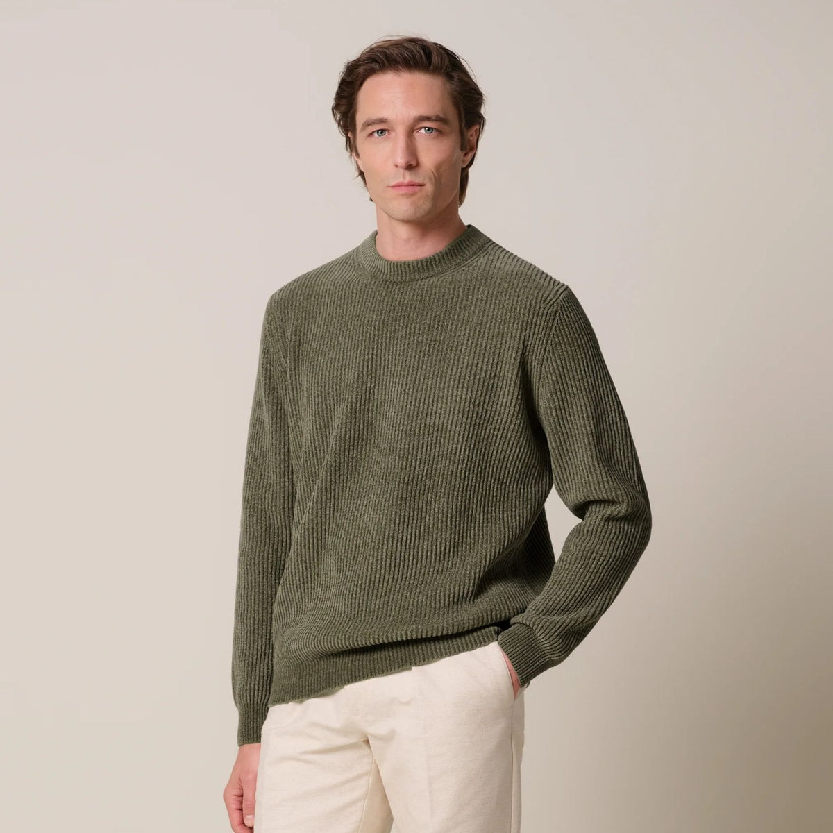 Profuomo Chenille Knitted Sweater Donker Groen