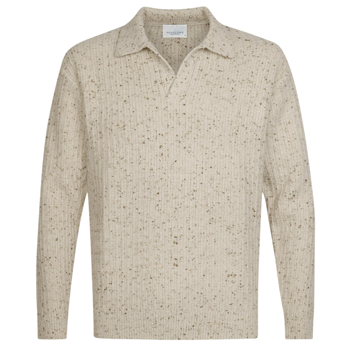 Profuomo Donegal Open Collar Longsleeve Polo Beige