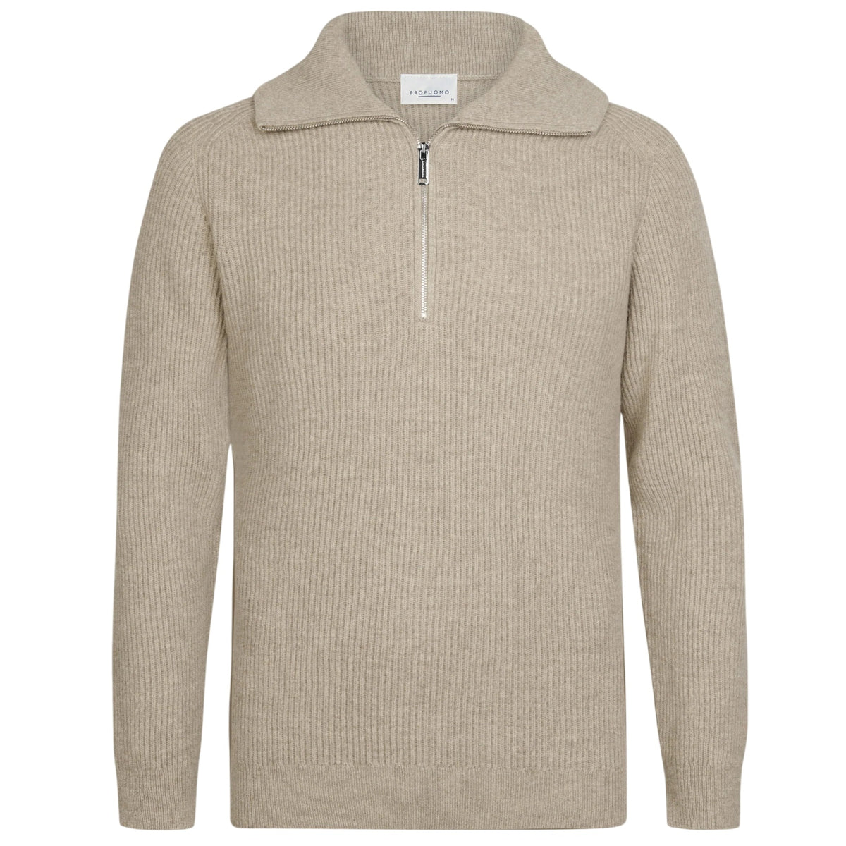 Profuomo Heavy Knitted Half Zip Sweater Beige