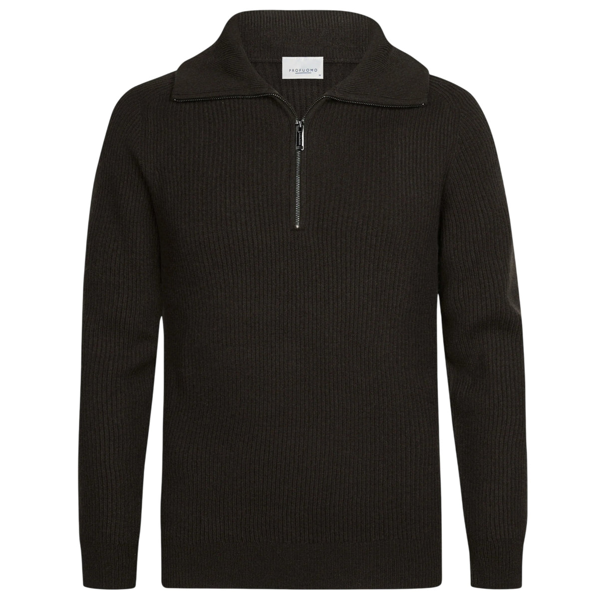 Profuomo Heavy Knitted Half Zip Sweater Donker Bruin