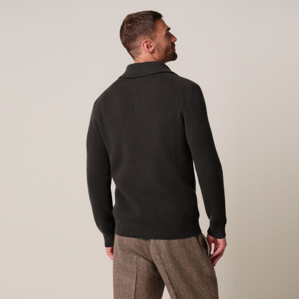 Profuomo Heavy Knitted Half Zip Sweater Donker Bruin