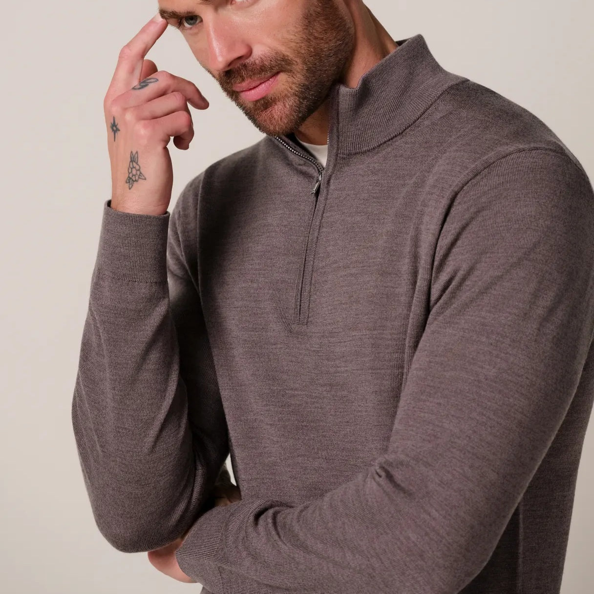 Profuomo Knitted Half Zip Sweater Bruin