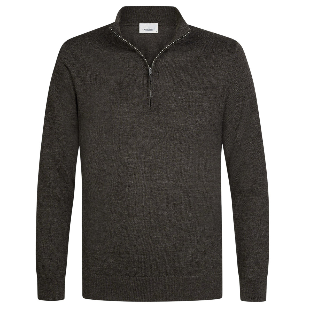 Profuomo Knitted Half Zip Sweater Donker Bruin