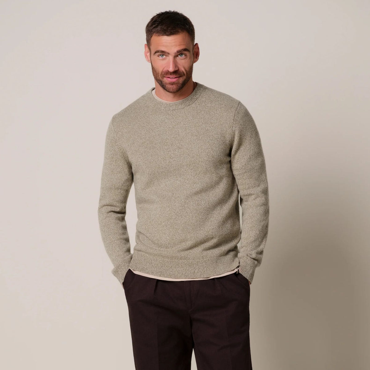Profuomo Knitted Two-Tone Sweater Beige