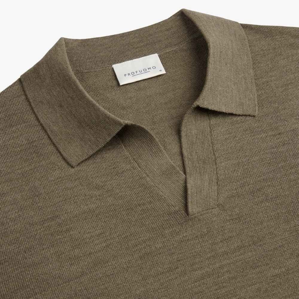 Profuomo Open Collar Longsleeve Polo Bruin