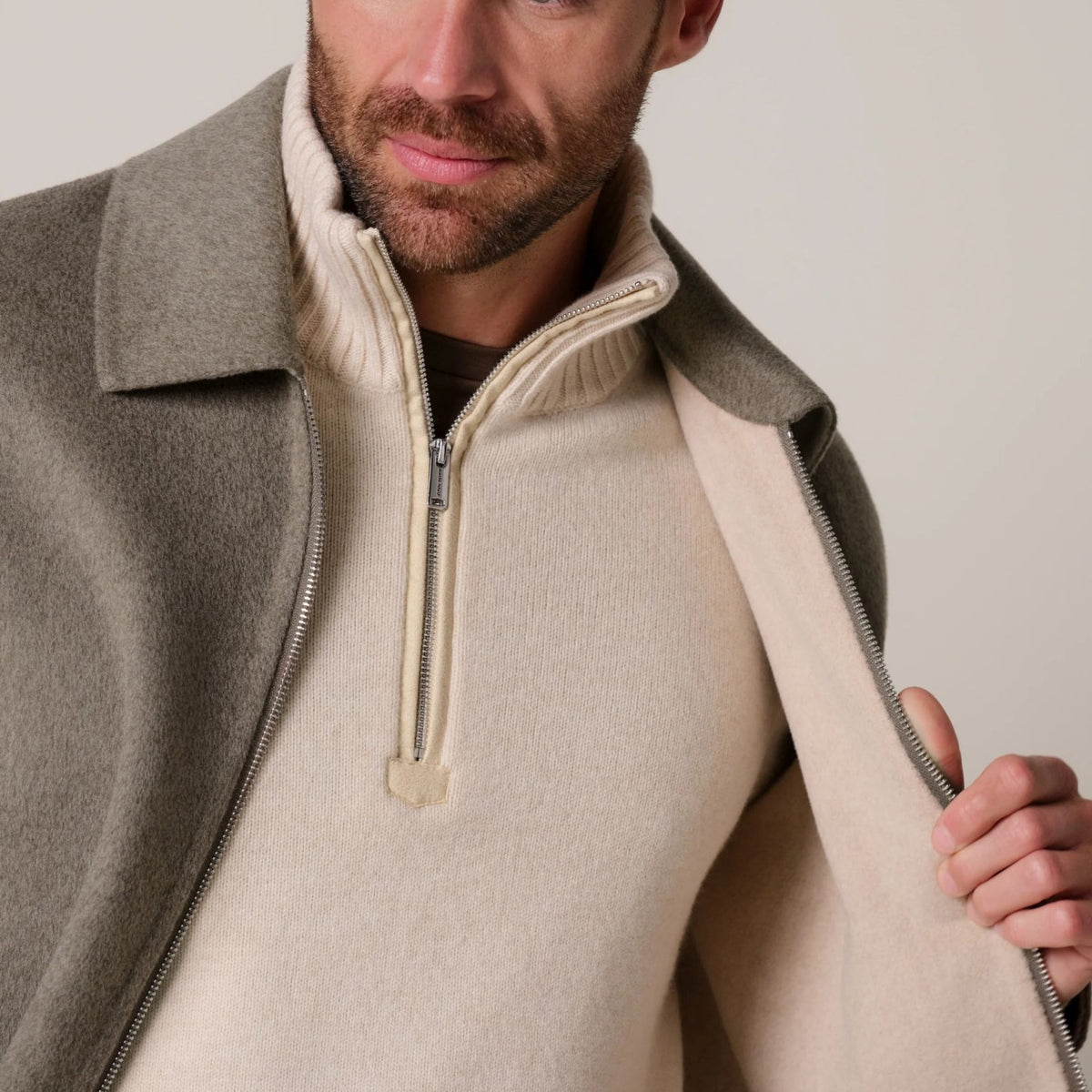 Profuomo Reversible Zip Overshirt Bruin/Beige