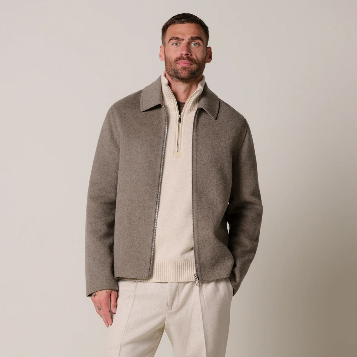 Profuomo Reversible Zip Overshirt Bruin/Beige