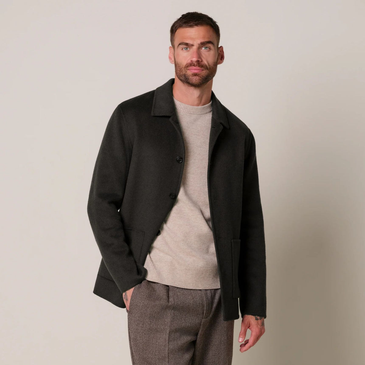 Profuomo Single Layer Wool Overshirt Donker Bruin