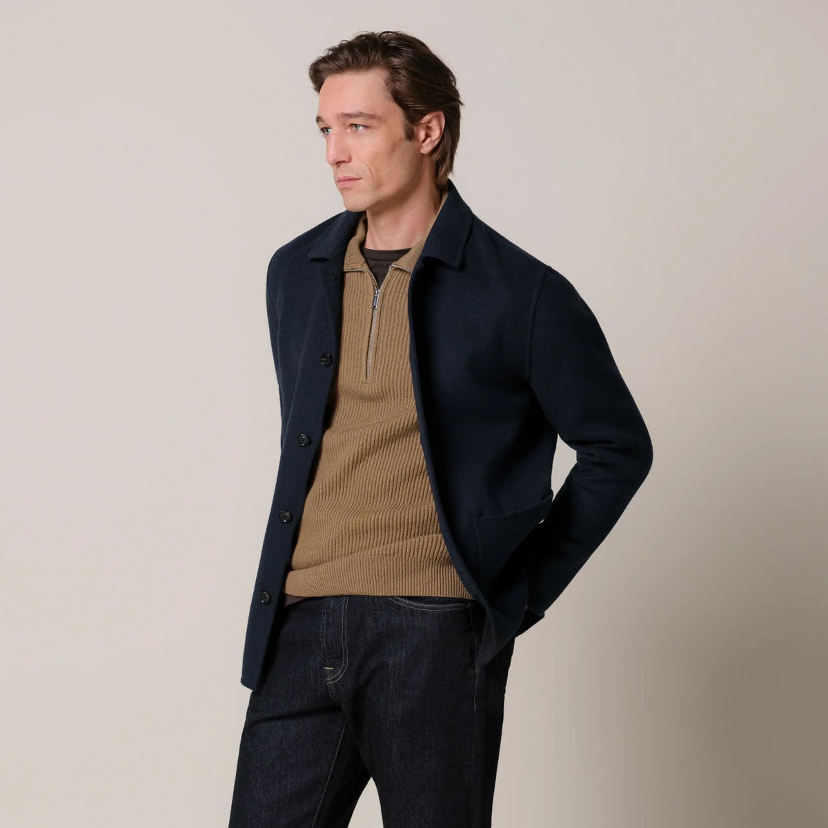 Profuomo Single Layer Wool Overshirt Navy