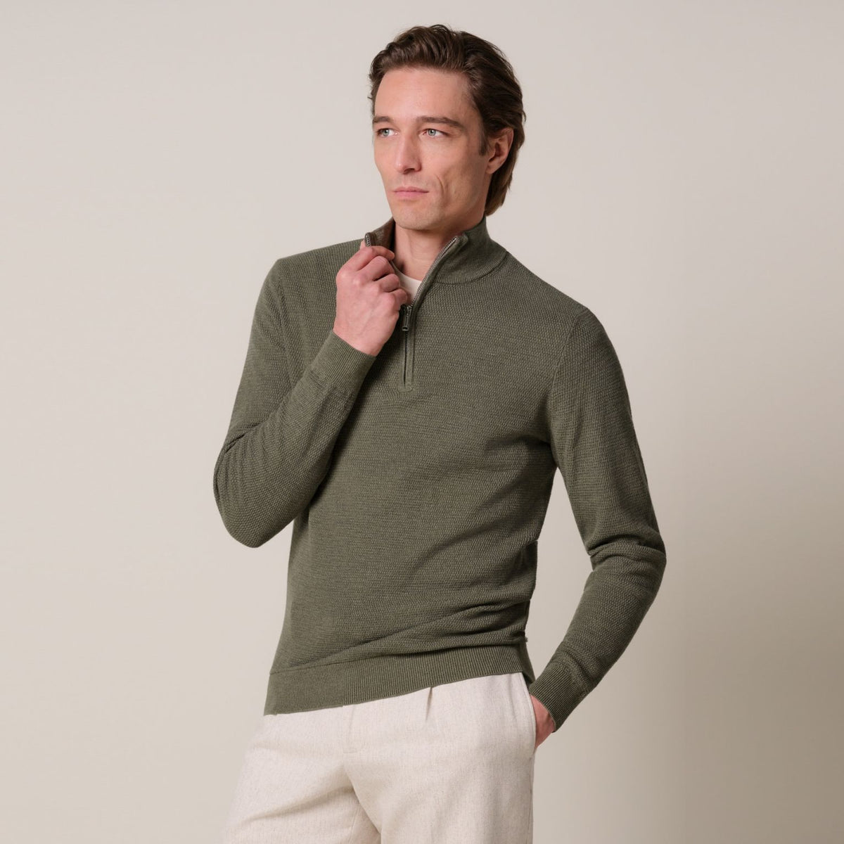 Profuomo Structured Half Zip Sweater Donker Groen