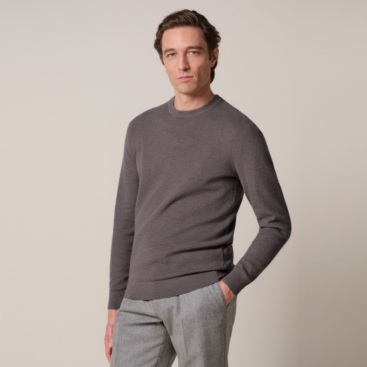 Profuomo Structured Sweater Bruin