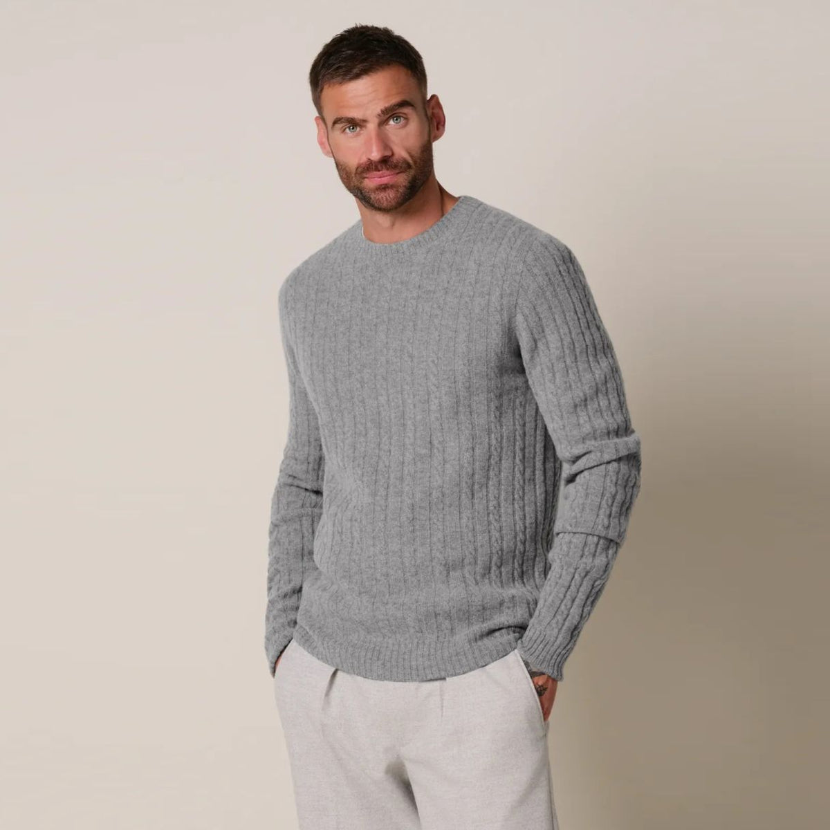Profuomo Cashmere Cable Sweater Grijs
