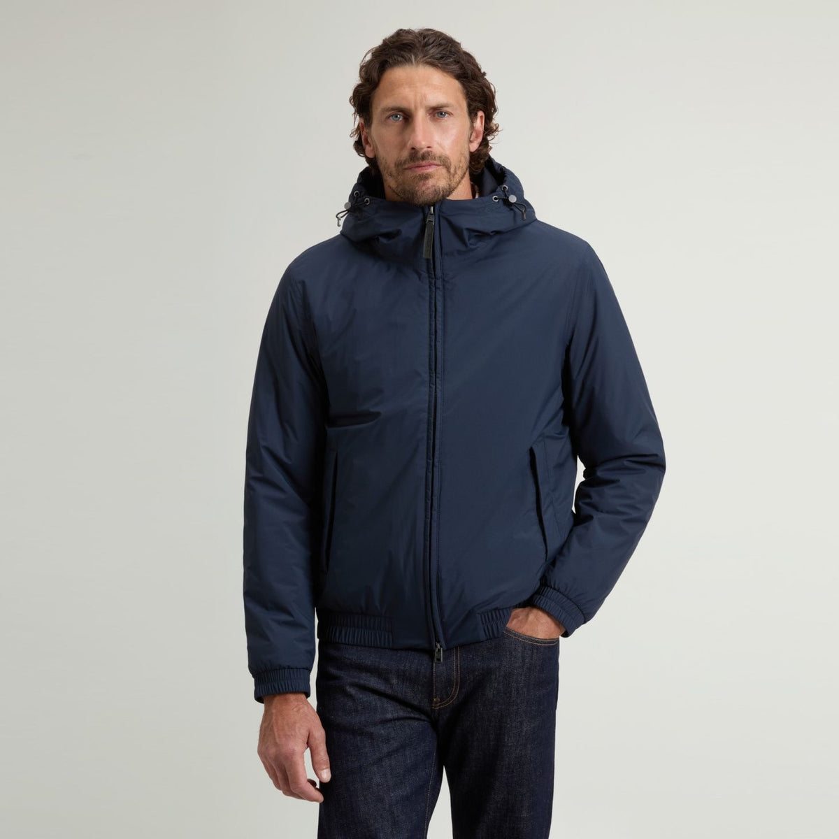 Woolrich Micro Ripstop Hooded Jas Navy